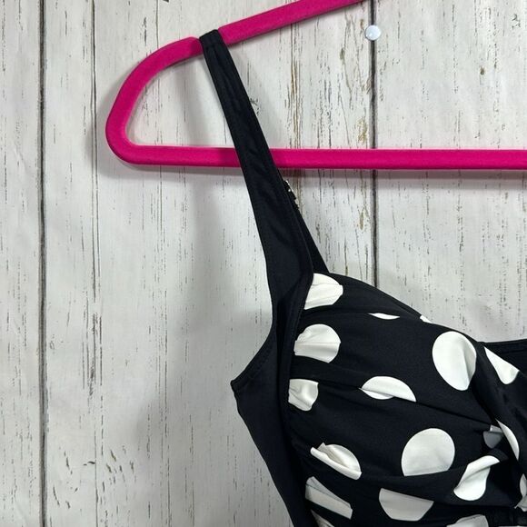 La Blanca Black White Polka Dot One Piece Swimsuit Ruched Retro Style Beach - Picture 4 of 16